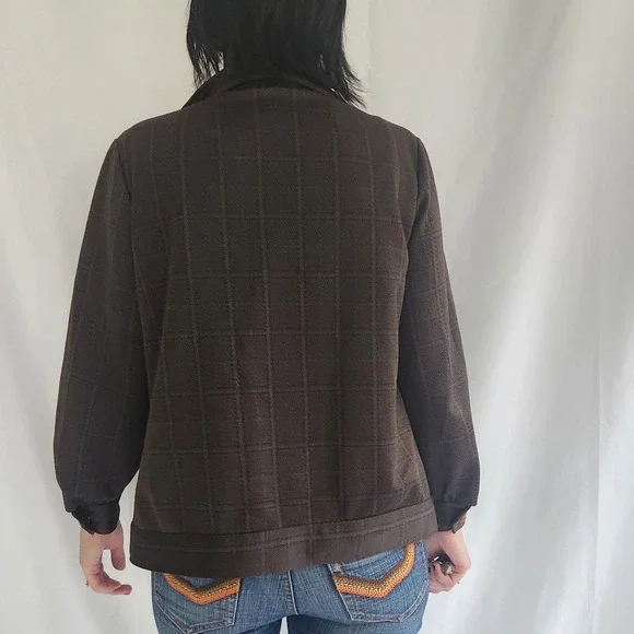 70s Home Made Brown and Blue Plaid Shacket - Picture 3 of 3